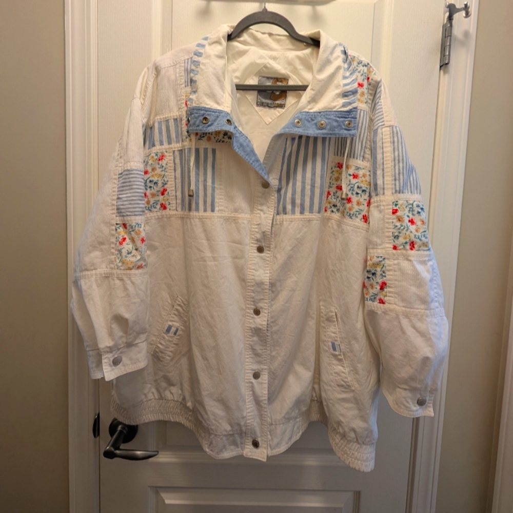 Vintage Style Current Seen Patchwork Jacket 2X-3X + White Spring Jacket